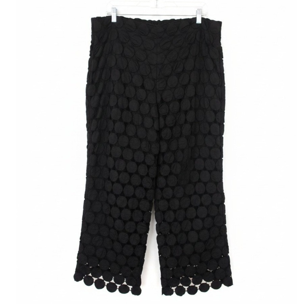 Stylewe Wide Leg Pant Sz XL Black Textured Circle Applique Scalloped Avant Garde